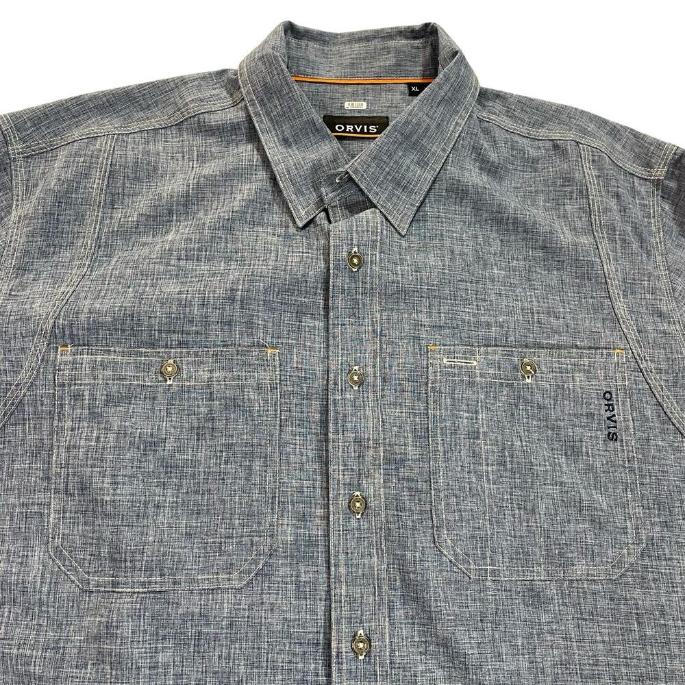 Orvis Tech Chambray Shirt XL Blue Performance Outdoor Fishing Travel Adventure